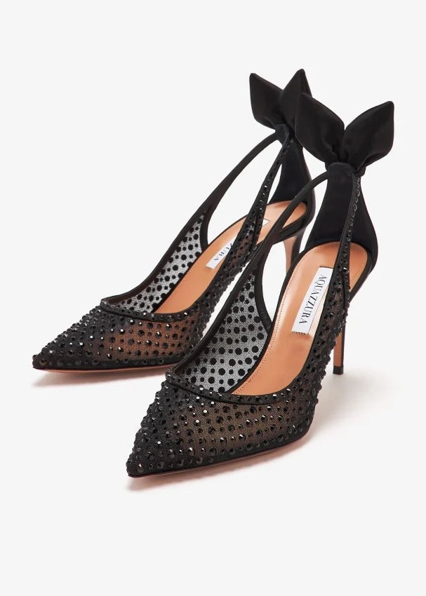 Aquazzura Bow Tie Crystal Tulle Pump 85