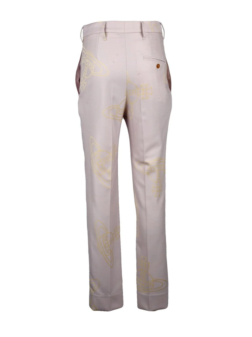 Vivienne Westwood High Waist Beige Trousers With Tapered Leg Design