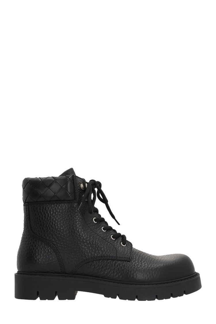 Bottega Veneta Black Quilted Collar Lug Sole Leather Boots