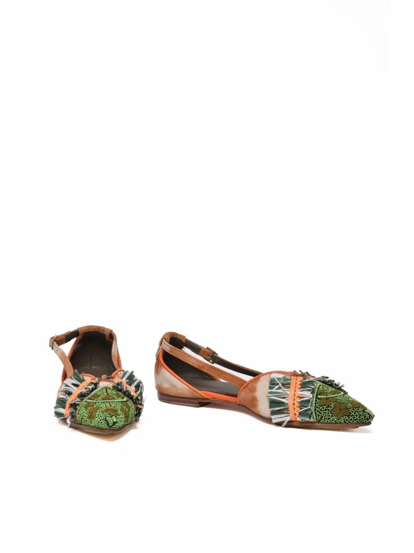 Meher Kakalia Green Orange Leather Sling-Back Ballerina