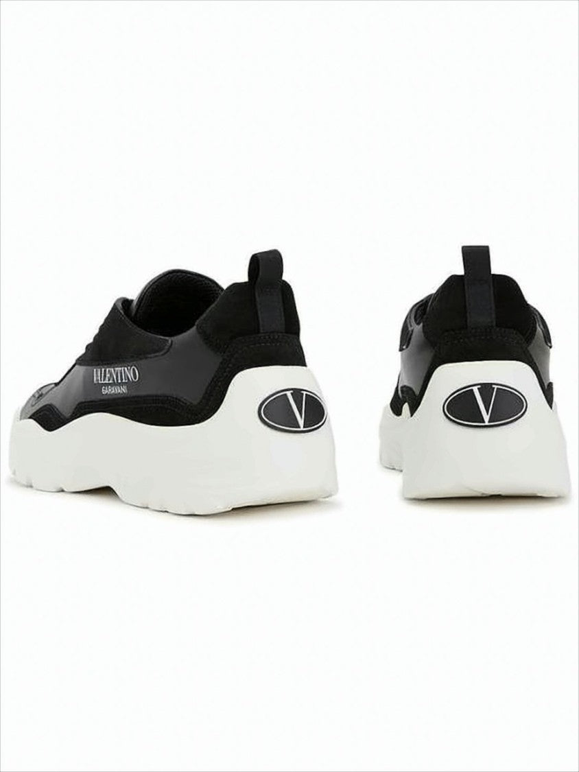 Valentino Garavani Black Leather And Suede Sneakers With Logo Detail