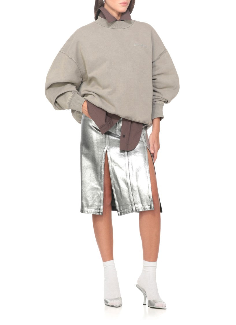 The Attico Taupe Grey Cotton Sweatshirt With Front Relief Logo