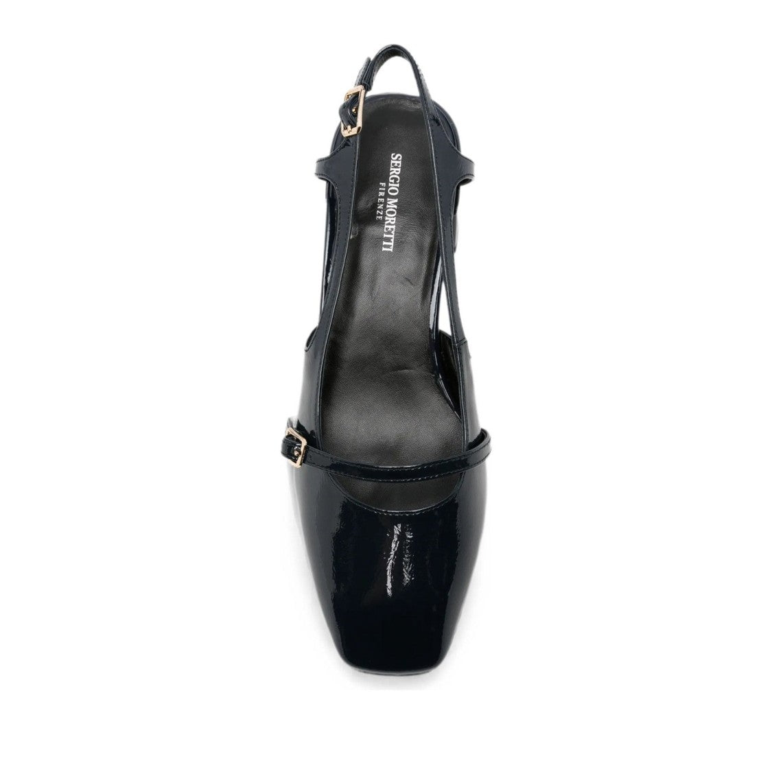 Sergio Moretti Blue Mid Block Heel Part-Open Patent Leather Dress Flats