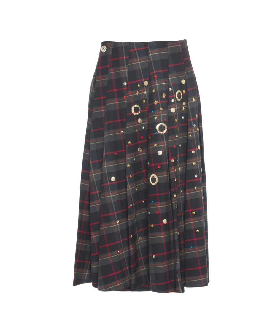 5 Progress Pleated Midi Skirt With Embellished Checkered Design