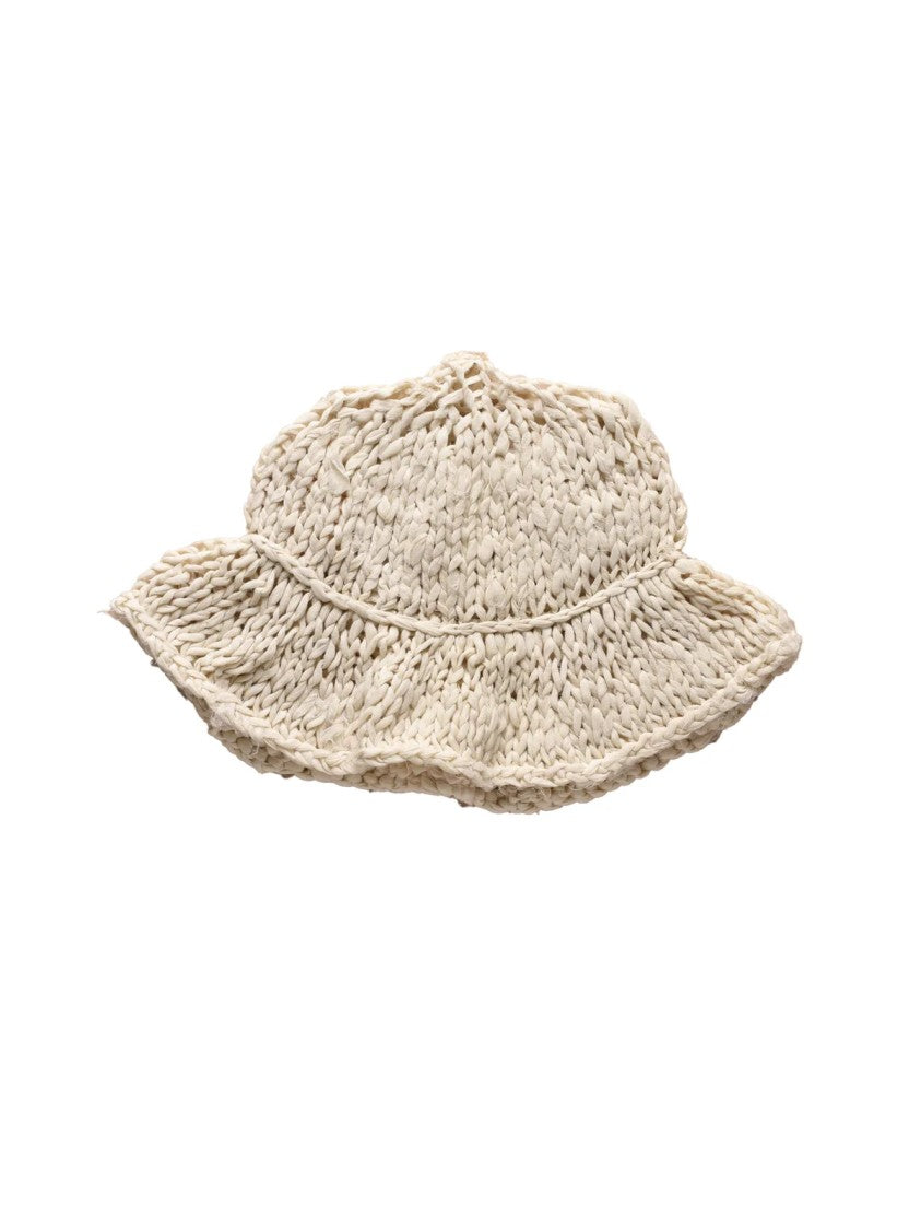 Airei Beige Wide Floppy Brim Cotton Knit Hat