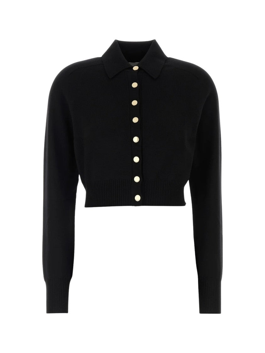 Sportmax Cropped Gold Button Polo Collar Cardigan