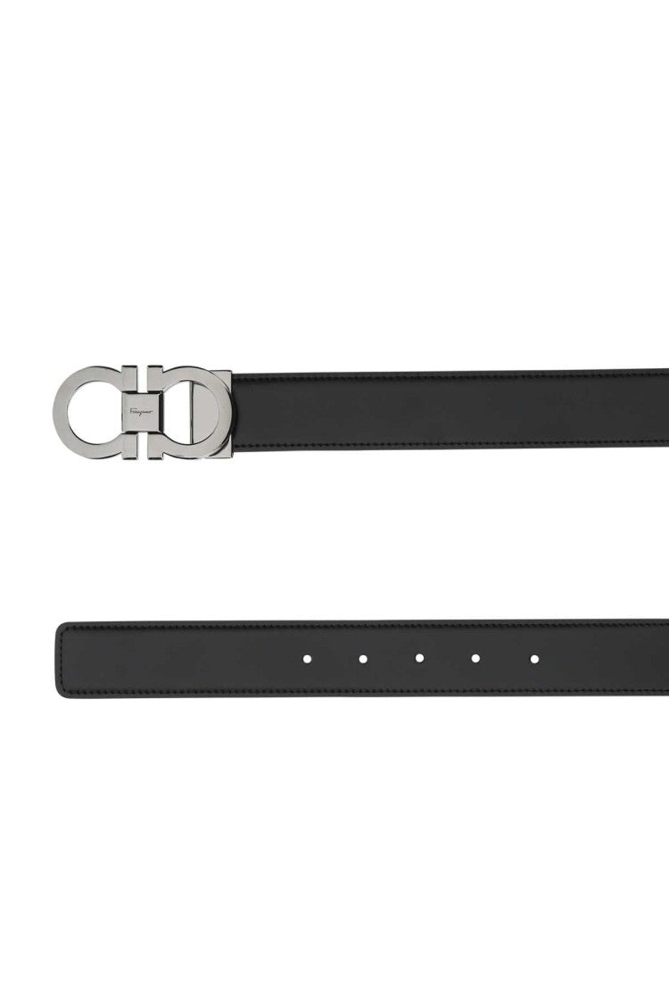 Salvatore Ferragamo Black Leather Reversibile Belt