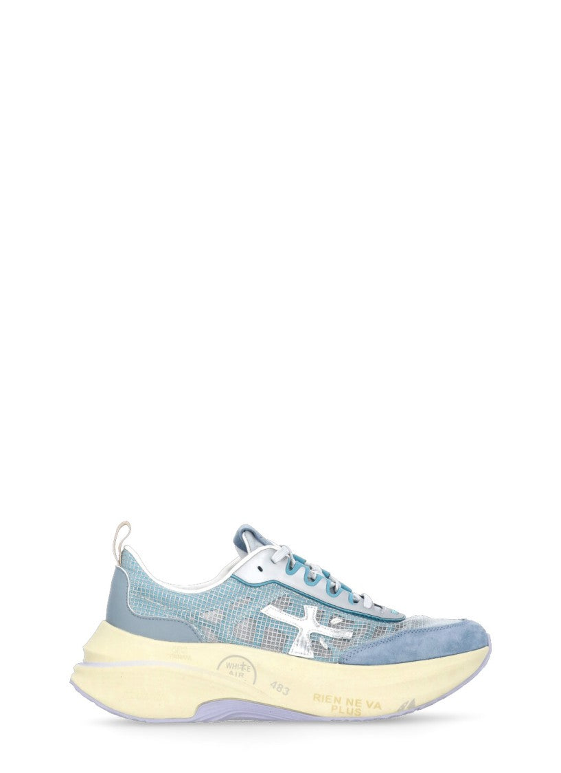 Prmt Light Blue Leather And Tech Fabric Sneakers