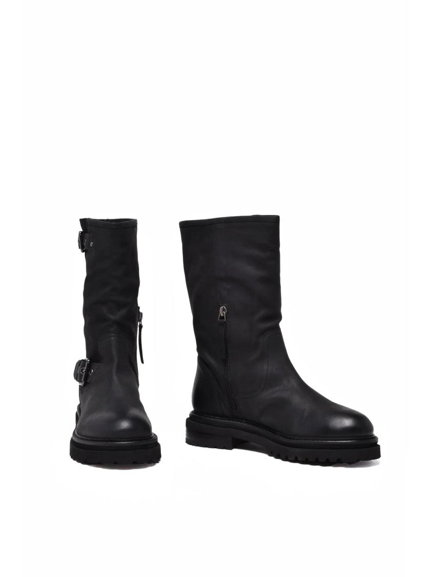 Janet & Janet Black Leather Buckle Boots
