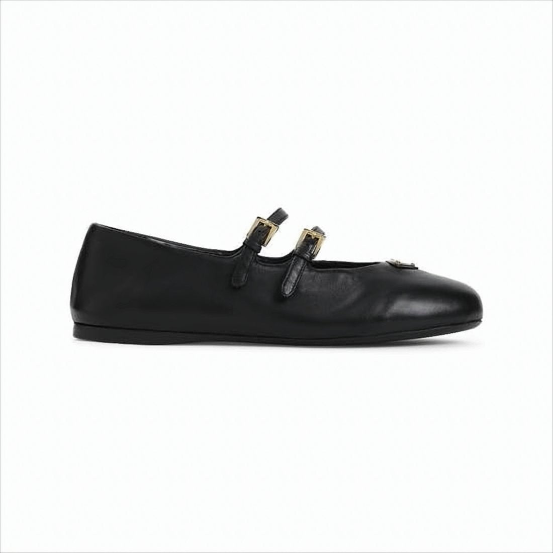 Prada Rounded Toe Black Lambskin Flat Shoes