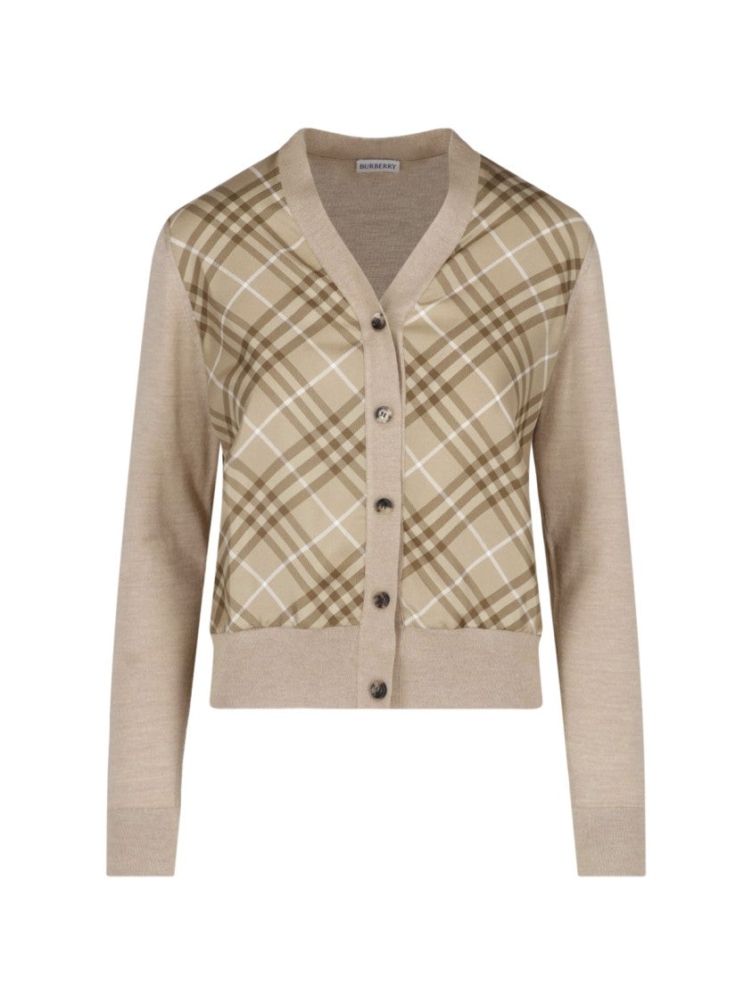 Burberry Beige Check-Pattern Cardigan With V-Neckline