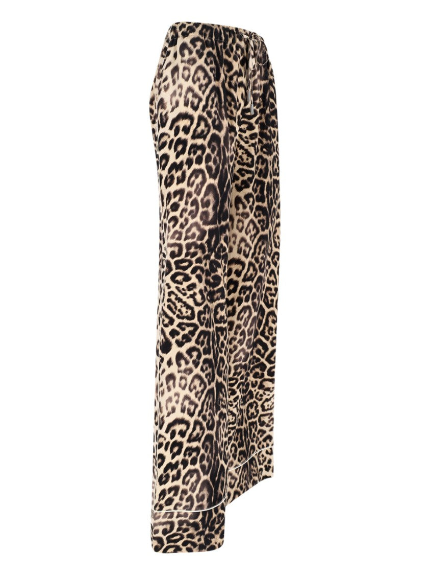 Ermanno Scervino Brown Silk Pajama Trousers, Animalier Pattern