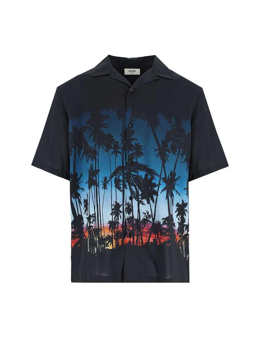Céline Short-Sleeved Camp Collar Shirt With Multicolor Palm Print
