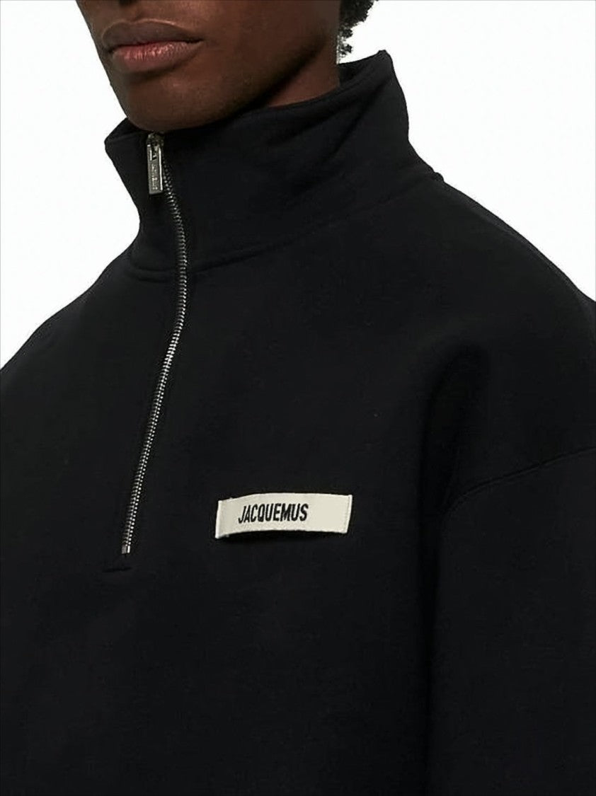 Jacquemus High Collar Pullover With Half-Zip Closure And Text Patch