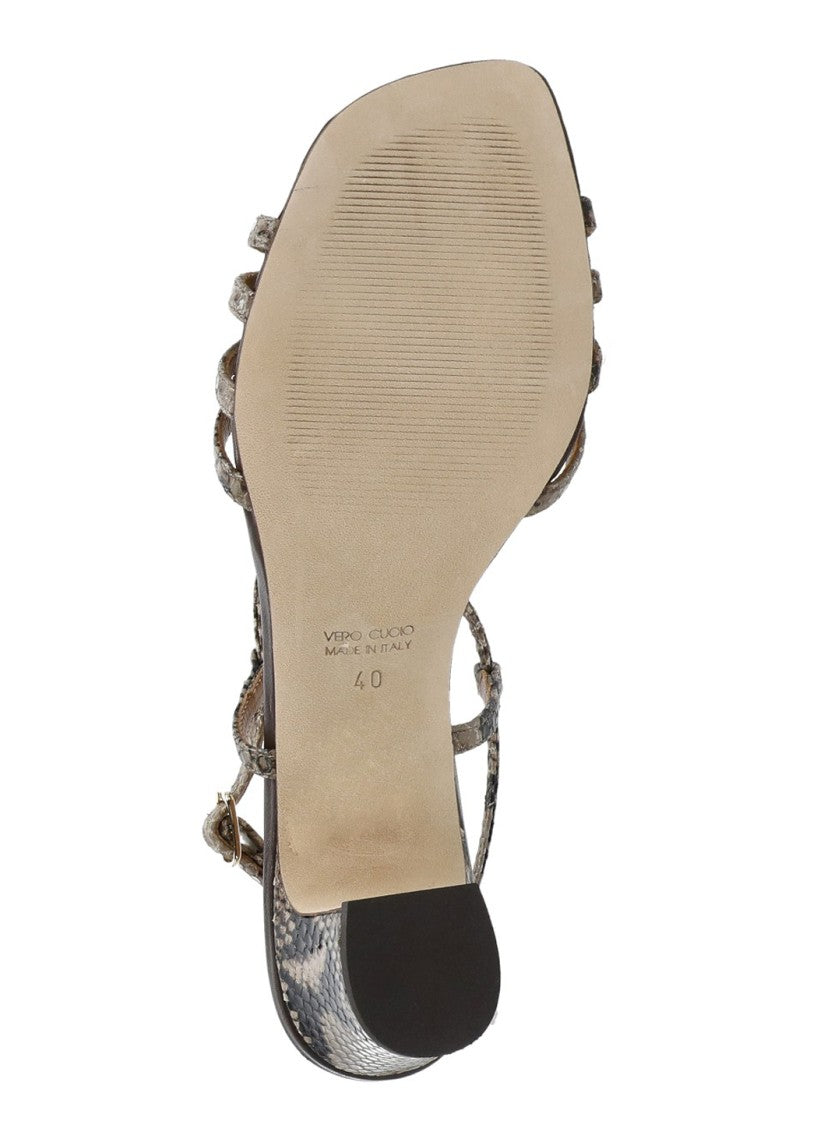 Juilie Dee Brown Snake Print Wide Heel Sandals