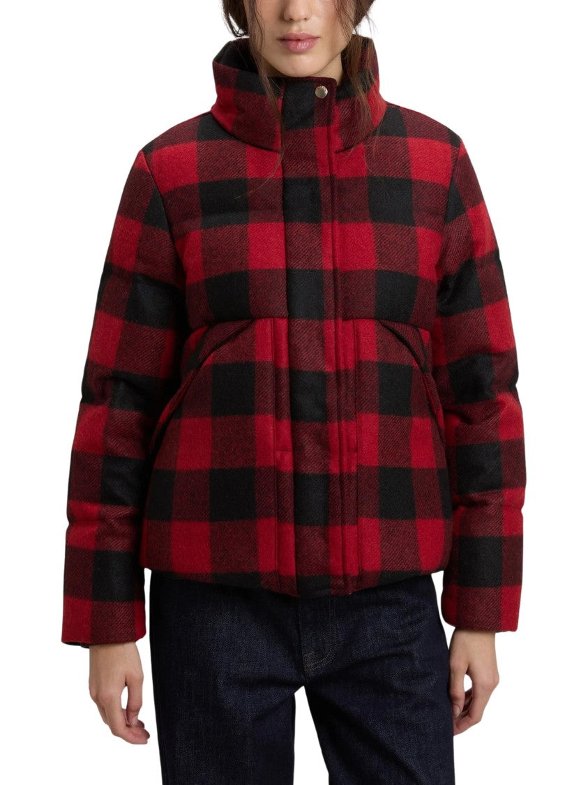 Woolrich Buffalo Check Wool Puffer Jacket With High Collar