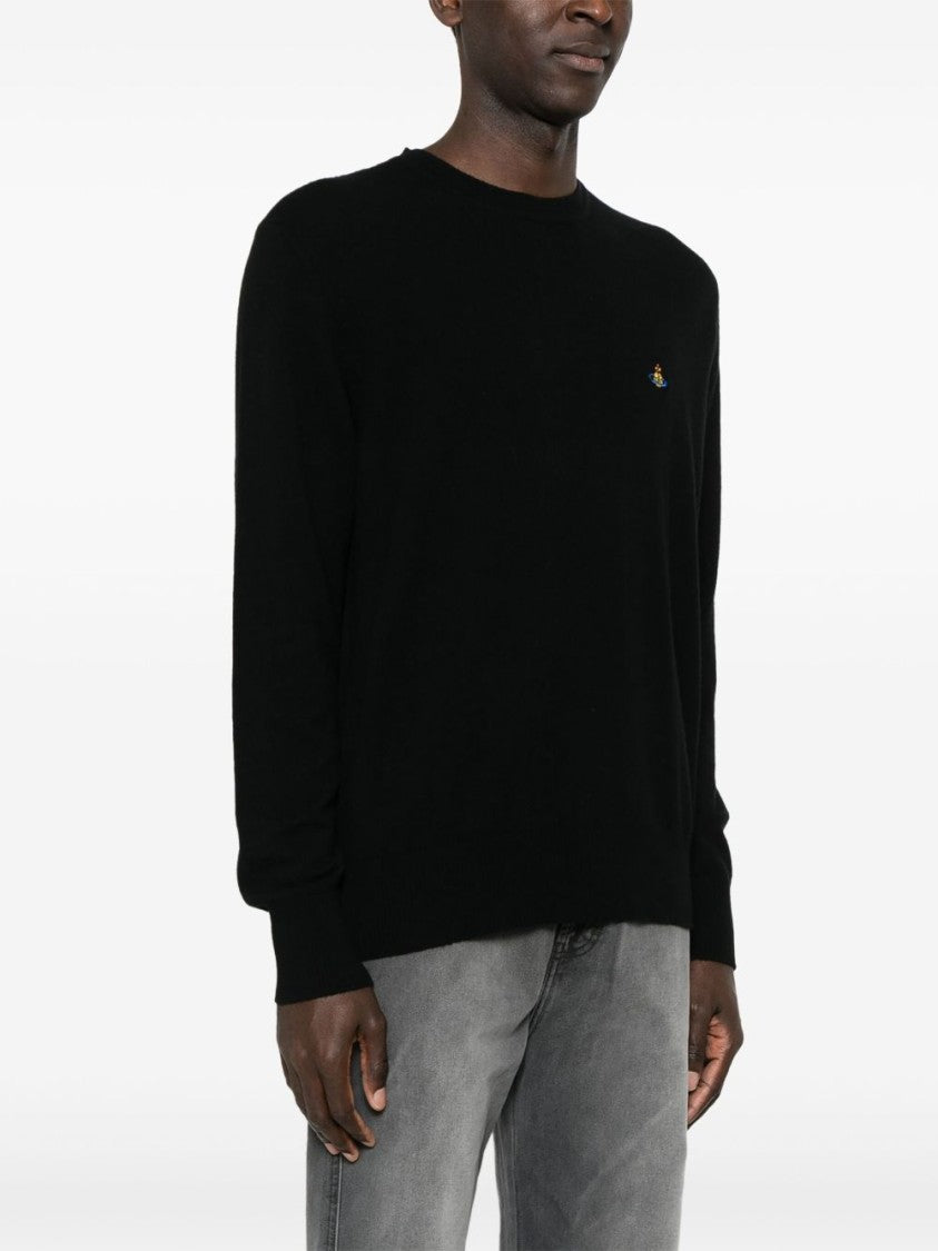 Vivienne Westwood Black Orb Logo Embroidery Ribbed Sweater