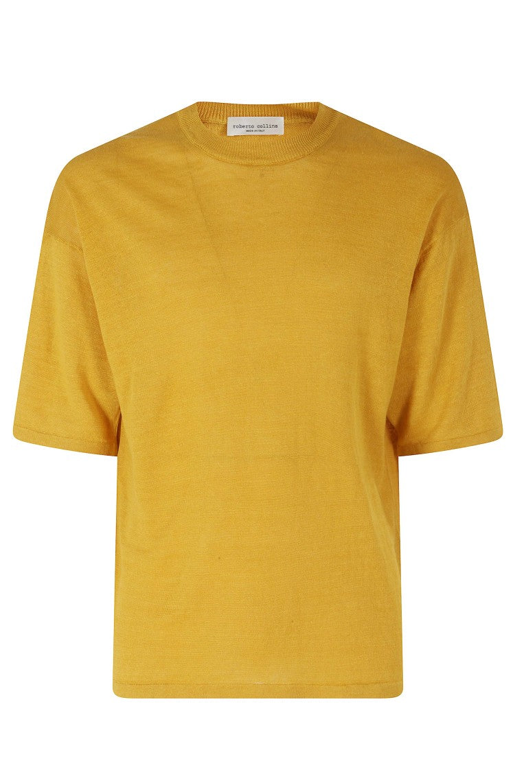 Roberto Collina Yellow Crew-Neck Loose Short Sleeve Linen Knit T-Shirt