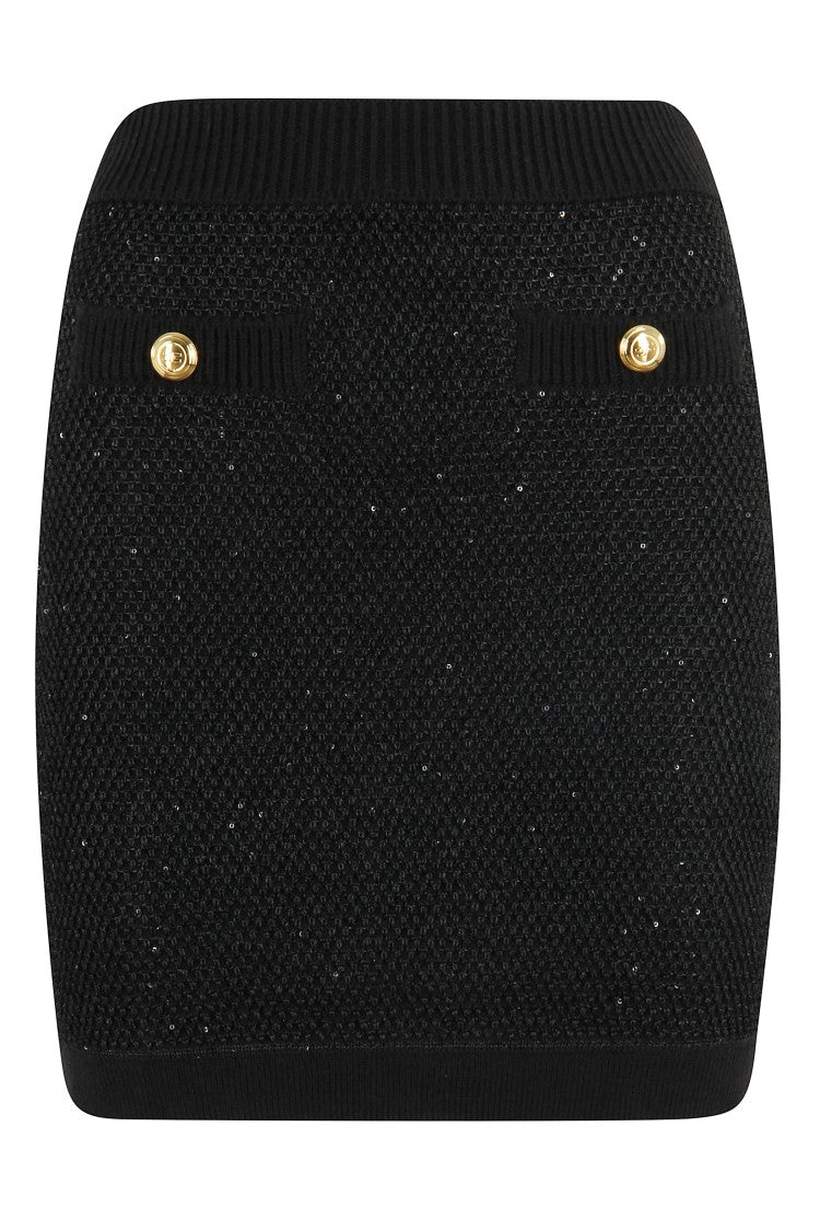 Elisabetta Franchi Textured Knit Mini Skirt With Gold Applique Buttons