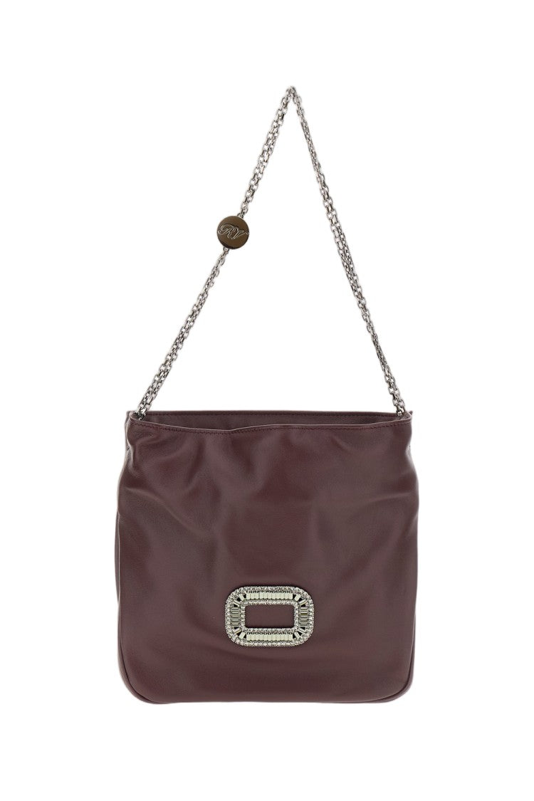 Roger Vivier Burgundy Soft Leather Crystal Buckle Shoulder Bag