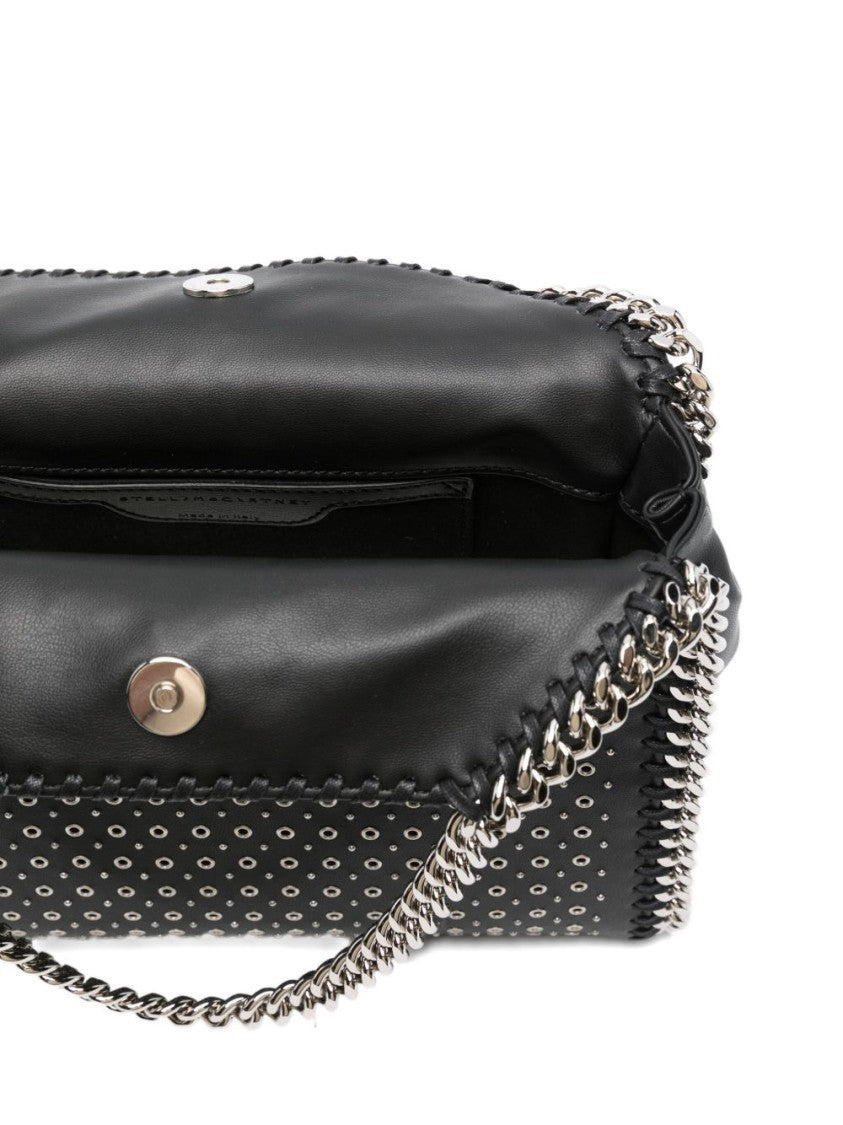 Stella Mccartney Structured Black Shoulder Bag With Perforated Design And Chain Strap