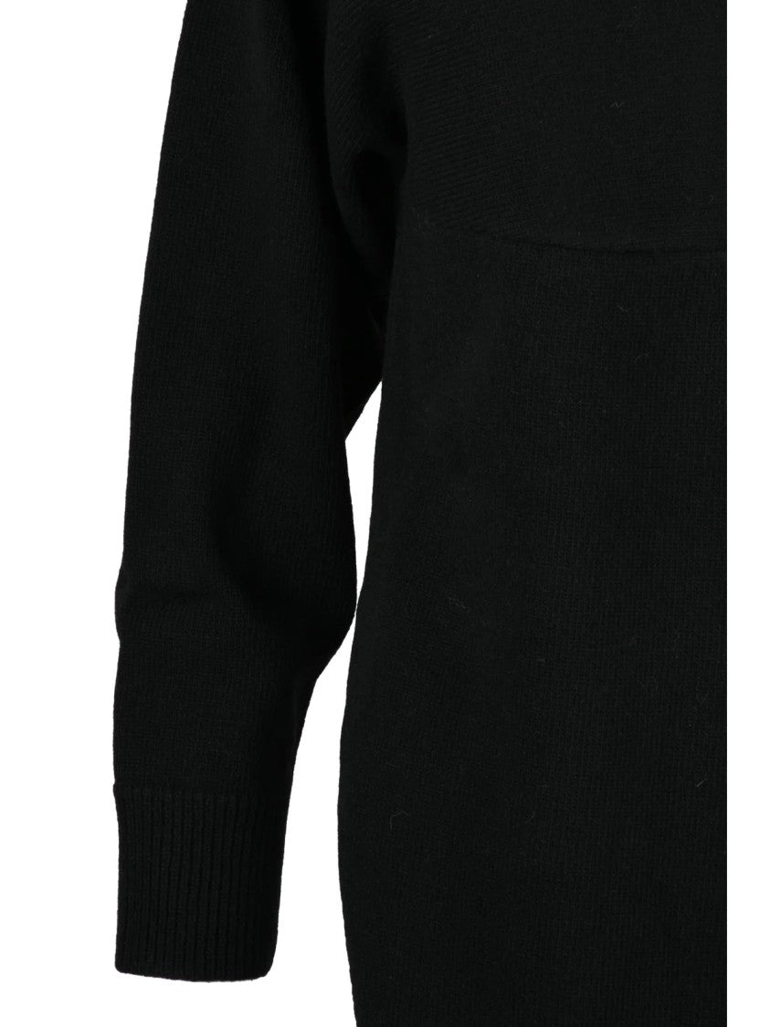 Stefano Mortari Asymmetrical Black Wool Knit Sweater With V-Neckline And Slit Detail