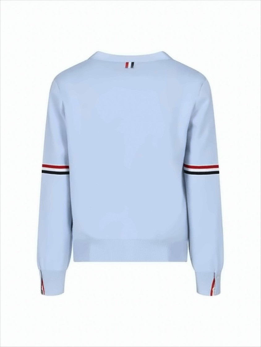 Thom Browne Light Blue Cotton Cardigan With Button-Down Front And Striped Accents