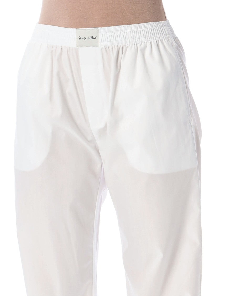 Sporty And Rich Lightweight White Popeline Pajama Pants With Elastic Waistband