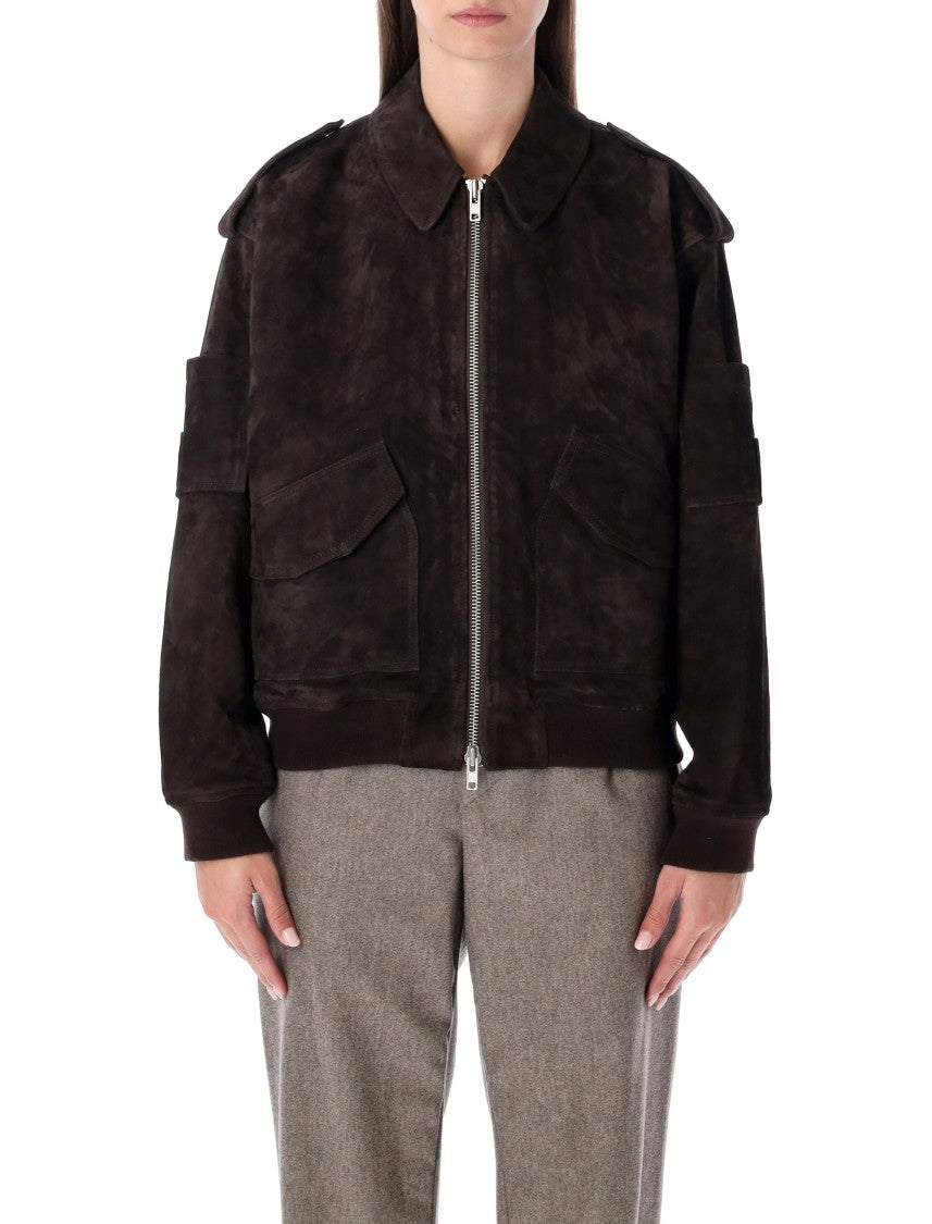Sword Brown Suede Bomber With Patch Pockets