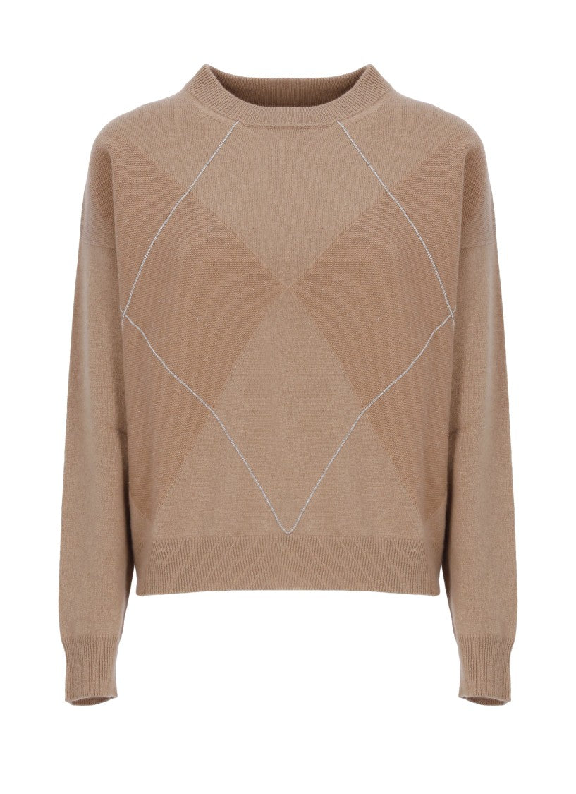 Peserico Light Brown Beaded Diamond Sweater
