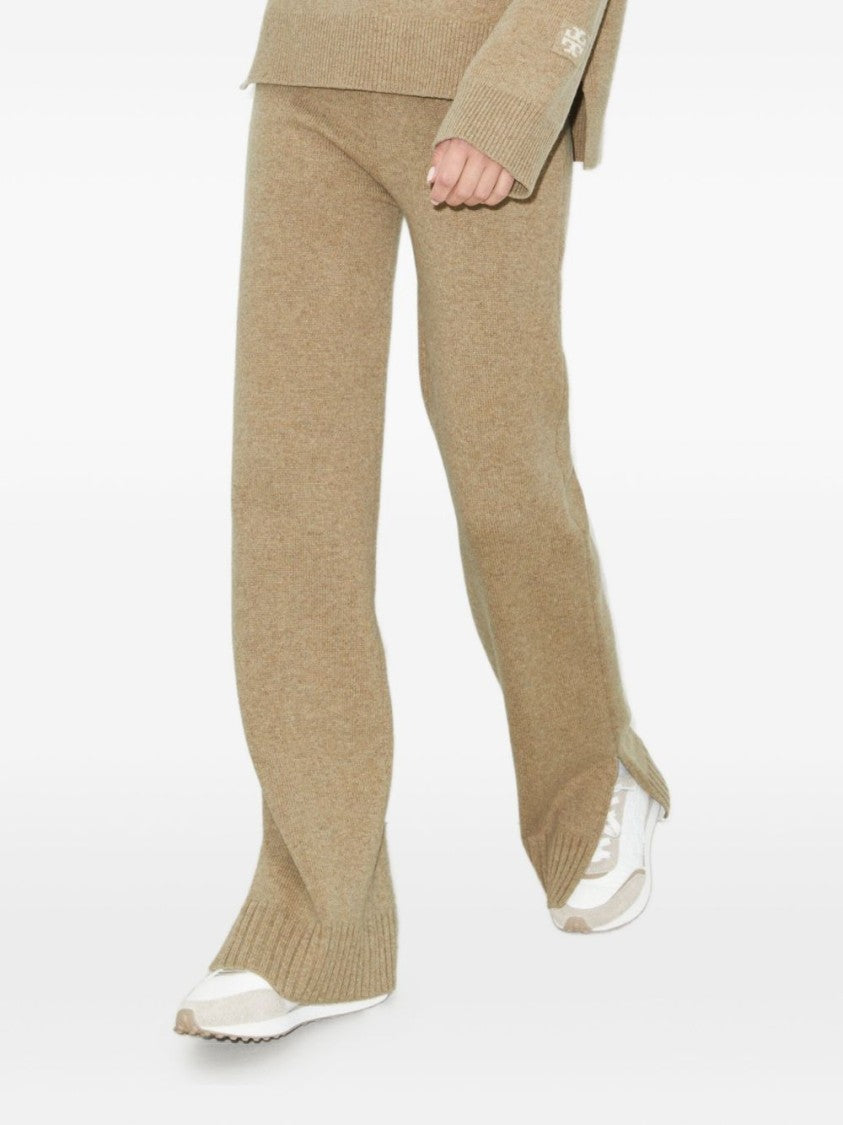 Tory Burch Relaxed Fit Beige Trousers With Ribbed Cuffs