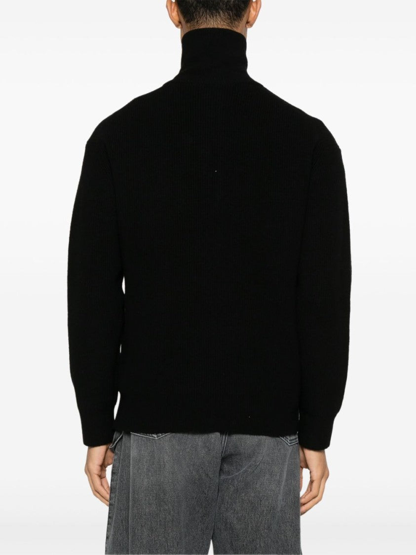 J. W. Anderson High-Neck Black Sweater With Ribbed Details
