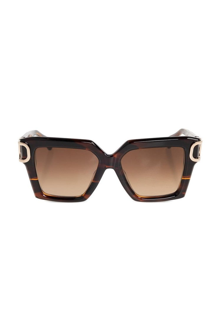 Valentino Rectangular Tortoiseshell Sunglasses