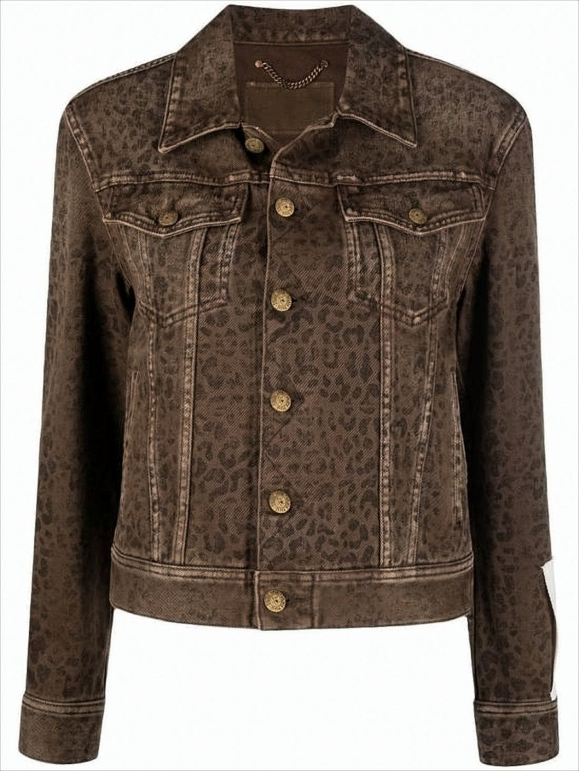 Golden Goose Cropped Denim Jacket With Subtle Leopard Print And Metallic Accents