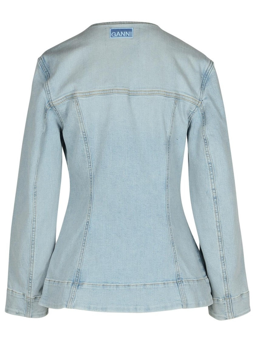 Ganni Light Blue Cotton Blazer