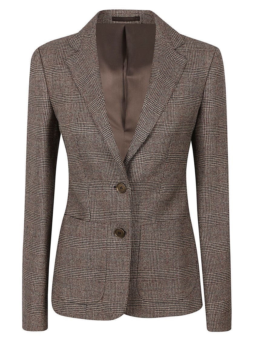 Burberry Tailored Check Pattern Jacket With Notched Lapel And Structured Silhouette