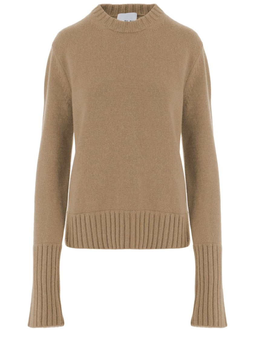 Sa Su Phi Beige Crewneck Ribbed Cashmere Sweater