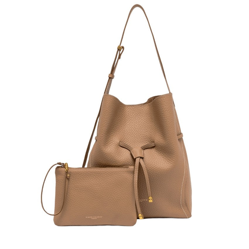 Gianni Chiarini Feminine Sand Handbag With Pebbled Texture
