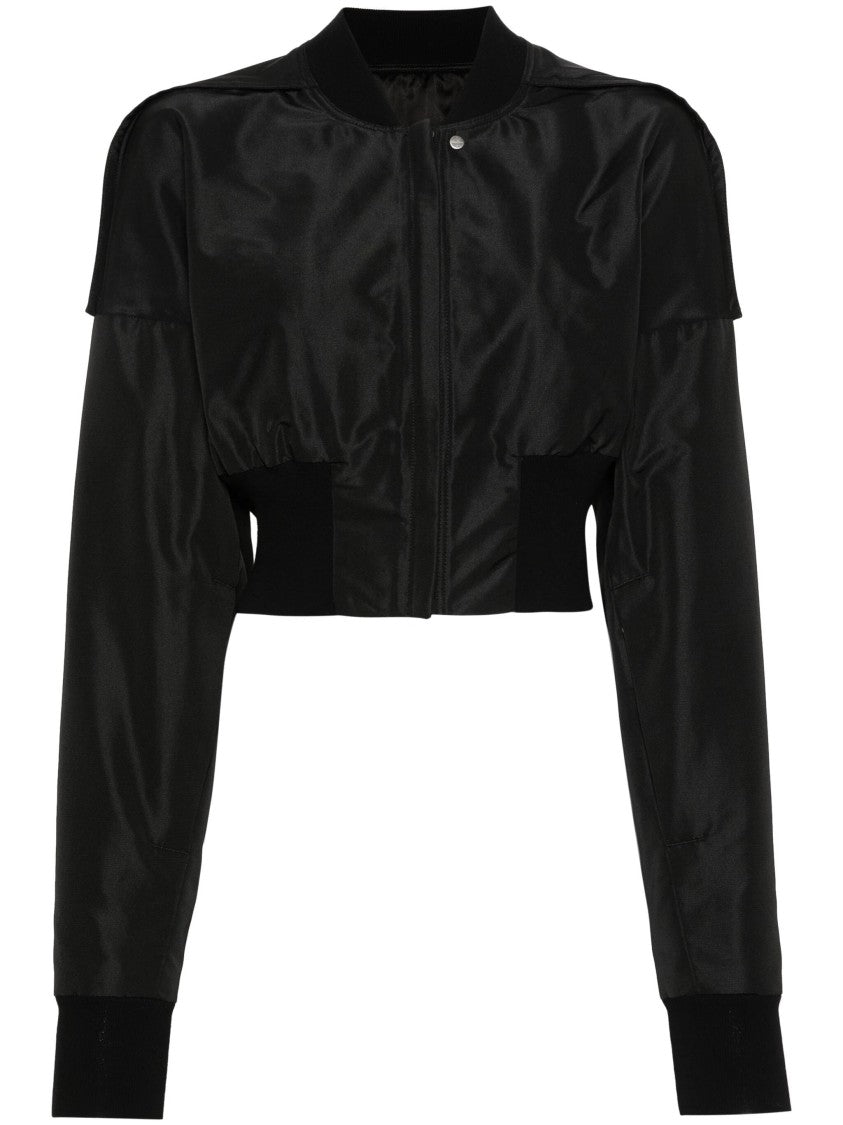 Rick Owens Cropped Black Bomber Jacket With Design
