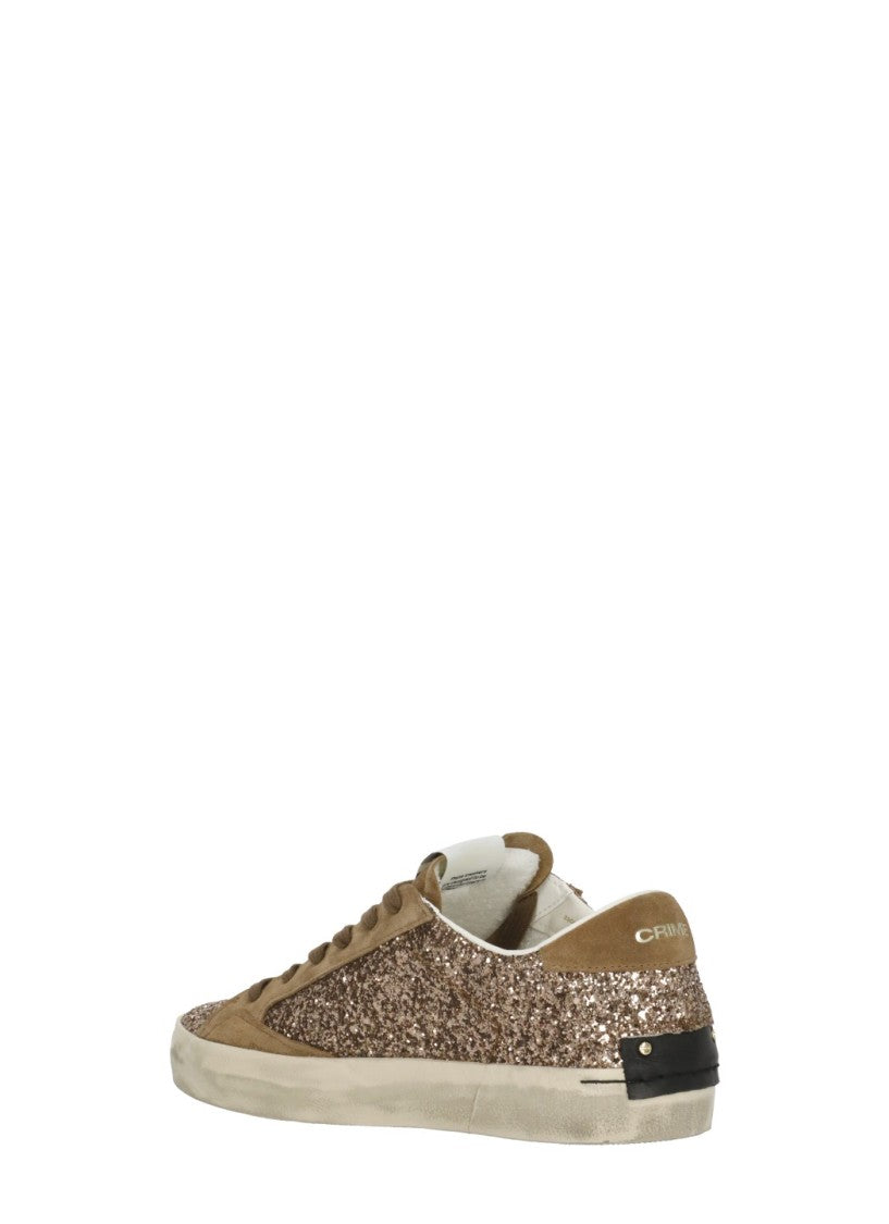 Crime London Brown Glitter Suede Inserts Leather Sneakers