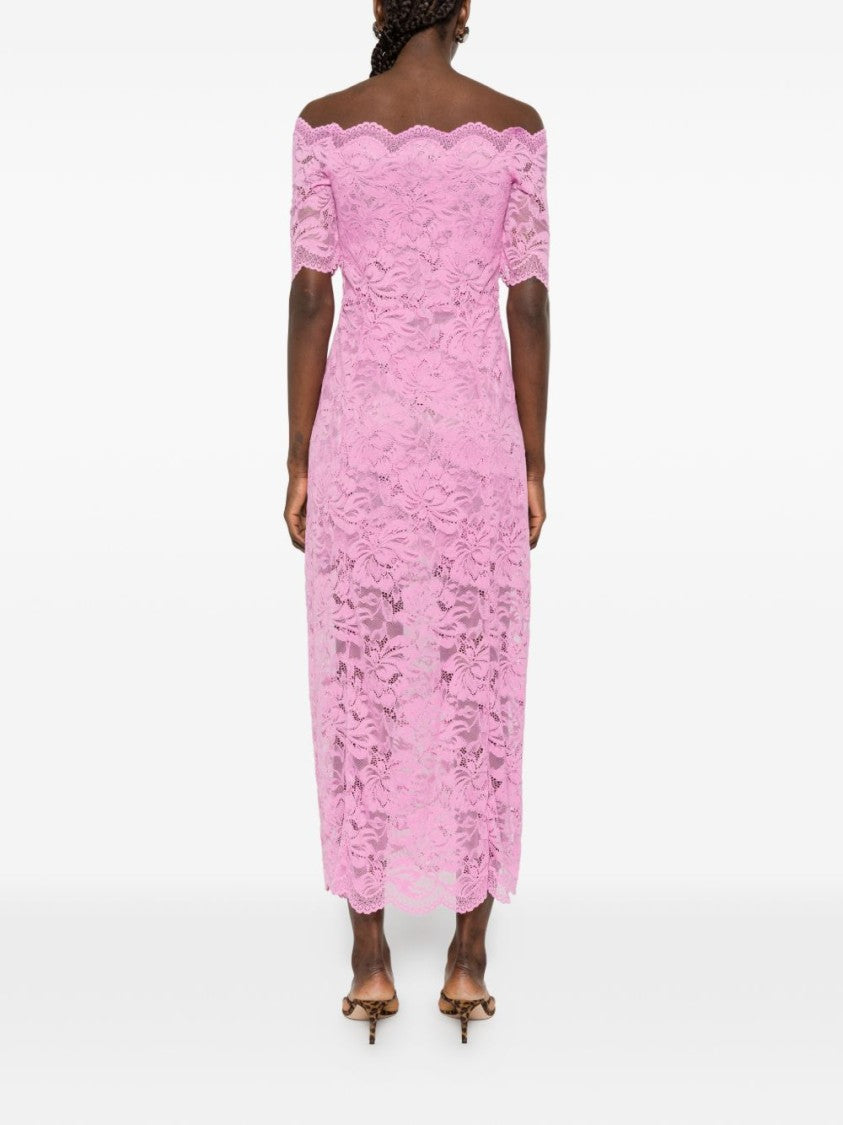 Rabanne Pink Lace Off-Shoulder Dress