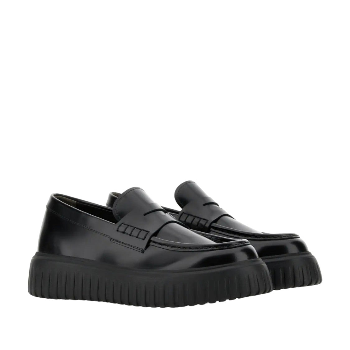 Hogan Polished Black Leather Penny Loafers