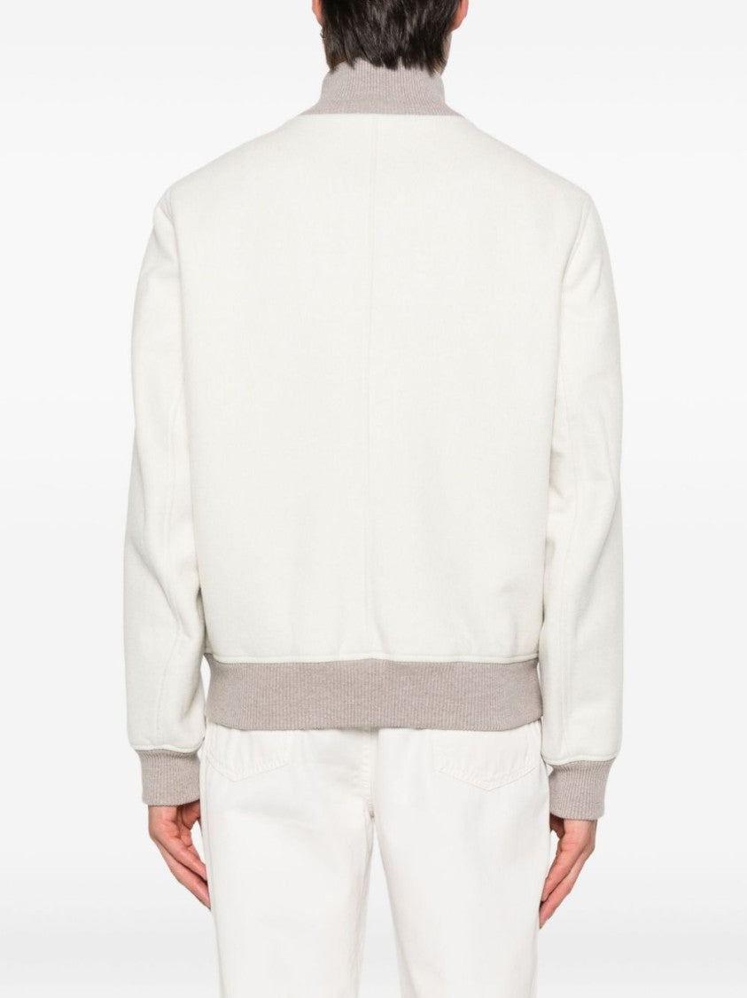 Brunello Cucinelli High Collar White Knit Sweater