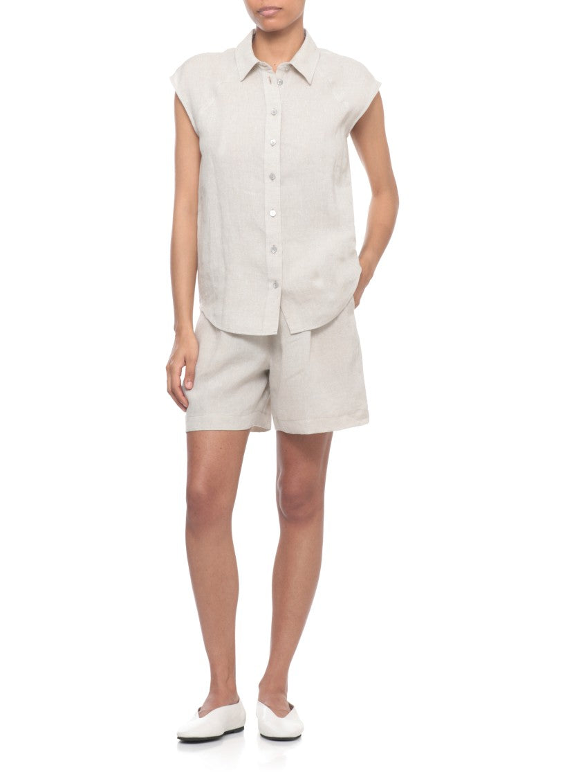 Panicale Ivory Linen Sleeveless Casual Shirt