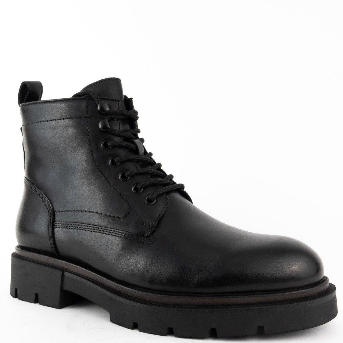 Sergio Moretti Lace-Up Black Leather Ankle Boots