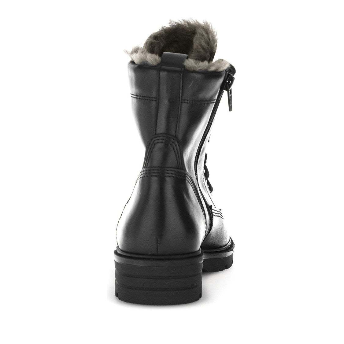 Gabor Black Lace-Up Side Zipper Leather Ankle Boots