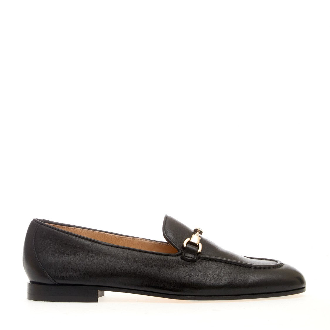 Doucal's Black Leather Buckle Moccasin