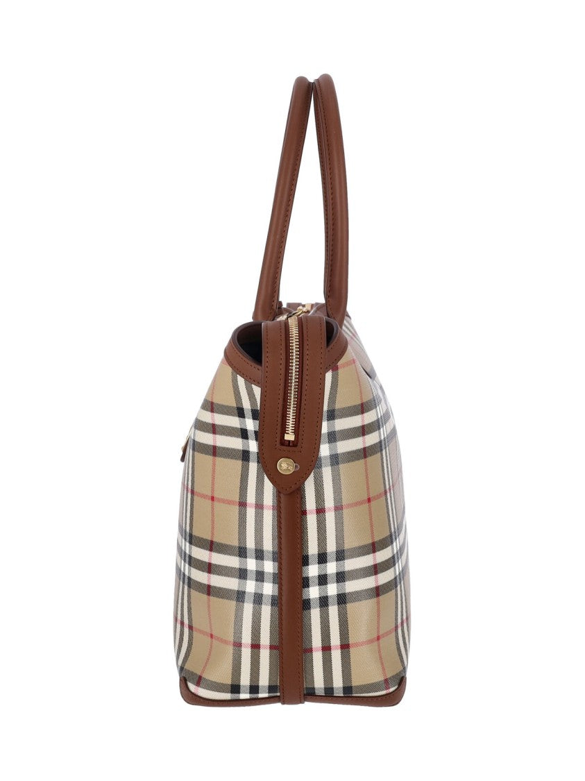 Burberry Beige Check Cotton Canvas Tote Bag