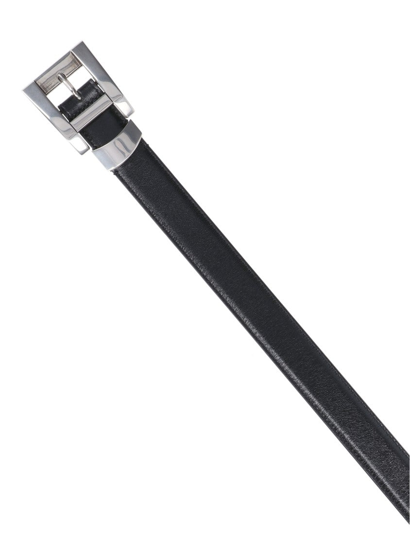 Versace Black Rectangular Buckle Leather Belt