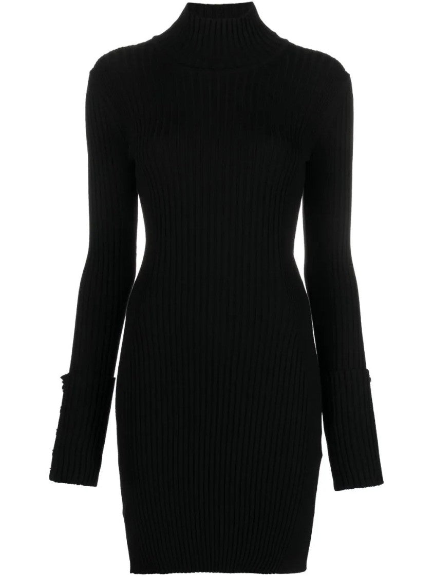 Paco Rabanne Form-Fitting Knit Dress With High Neckline